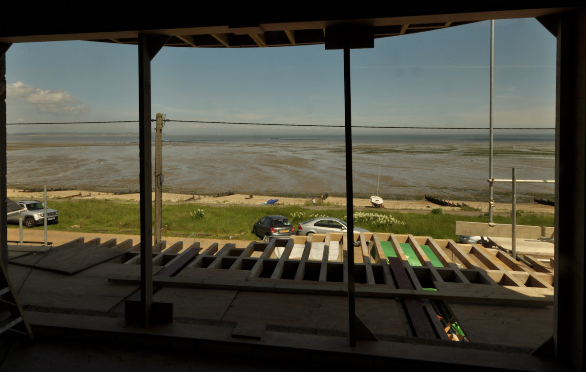 Sea views from the upper floor during construction.    Design: Nick Baldry
